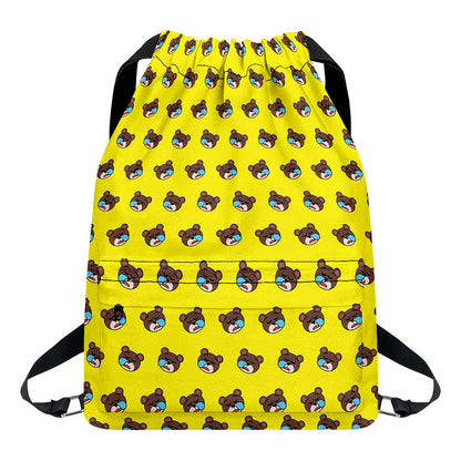 Sleeping Bear Emoji Pattern Print Drawstring Backpack
