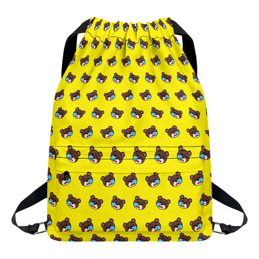 Sleeping Bear Emoji Pattern Print Drawstring Backpack