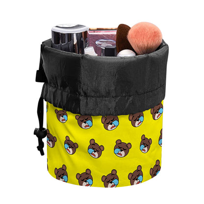 Sleeping Bear Emoji Pattern Print Drawstring Makeup Bag