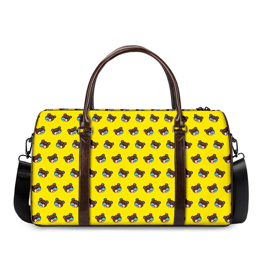 Sleeping Bear Emoji Pattern Print Duffle Bag