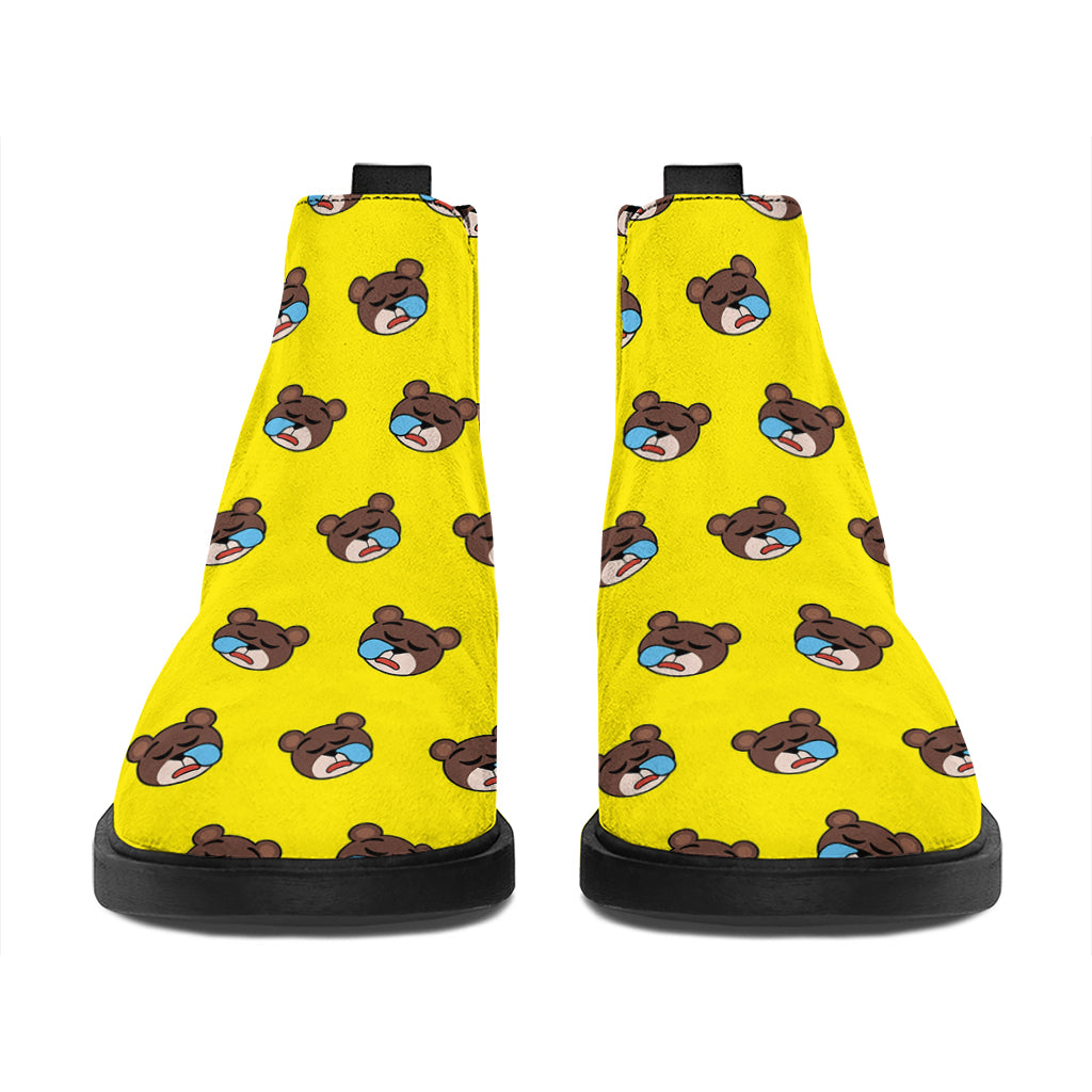 Sleeping Bear Emoji Pattern Print Flat Ankle Boots