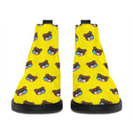 Sleeping Bear Emoji Pattern Print Flat Ankle Boots