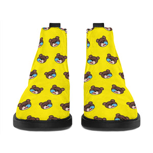 Sleeping Bear Emoji Pattern Print Flat Ankle Boots