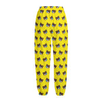 Sleeping Bear Emoji Pattern Print Fleece Lined Knit Pants