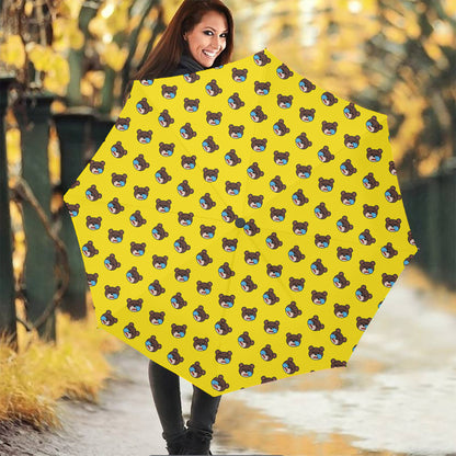 Sleeping Bear Emoji Pattern Print Foldable Umbrella