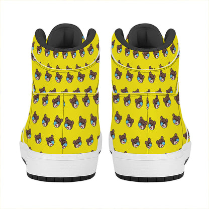 Sleeping Bear Emoji Pattern Print High Top Leather Sneakers