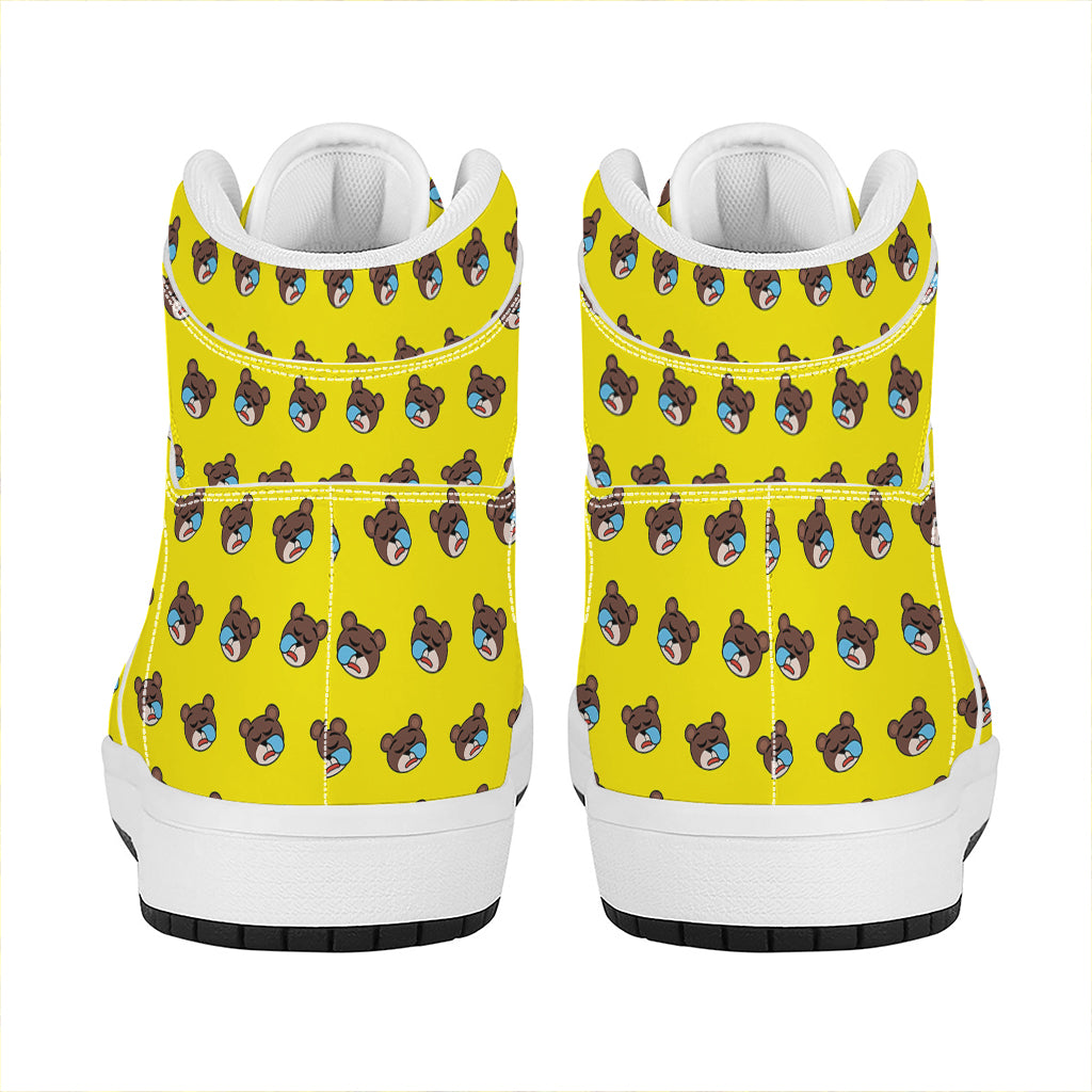 Sleeping Bear Emoji Pattern Print High Top Leather Sneakers