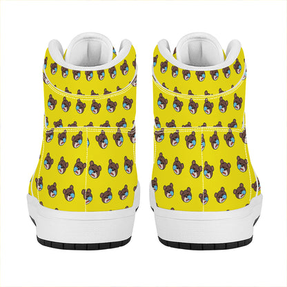 Sleeping Bear Emoji Pattern Print High Top Leather Sneakers