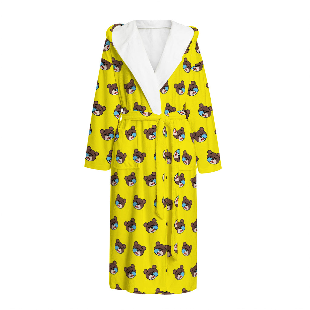 Sleeping Bear Emoji Pattern Print Hooded Bathrobe