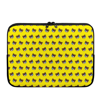 Sleeping Bear Emoji Pattern Print Laptop Sleeve