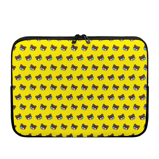 Sleeping Bear Emoji Pattern Print Laptop Sleeve