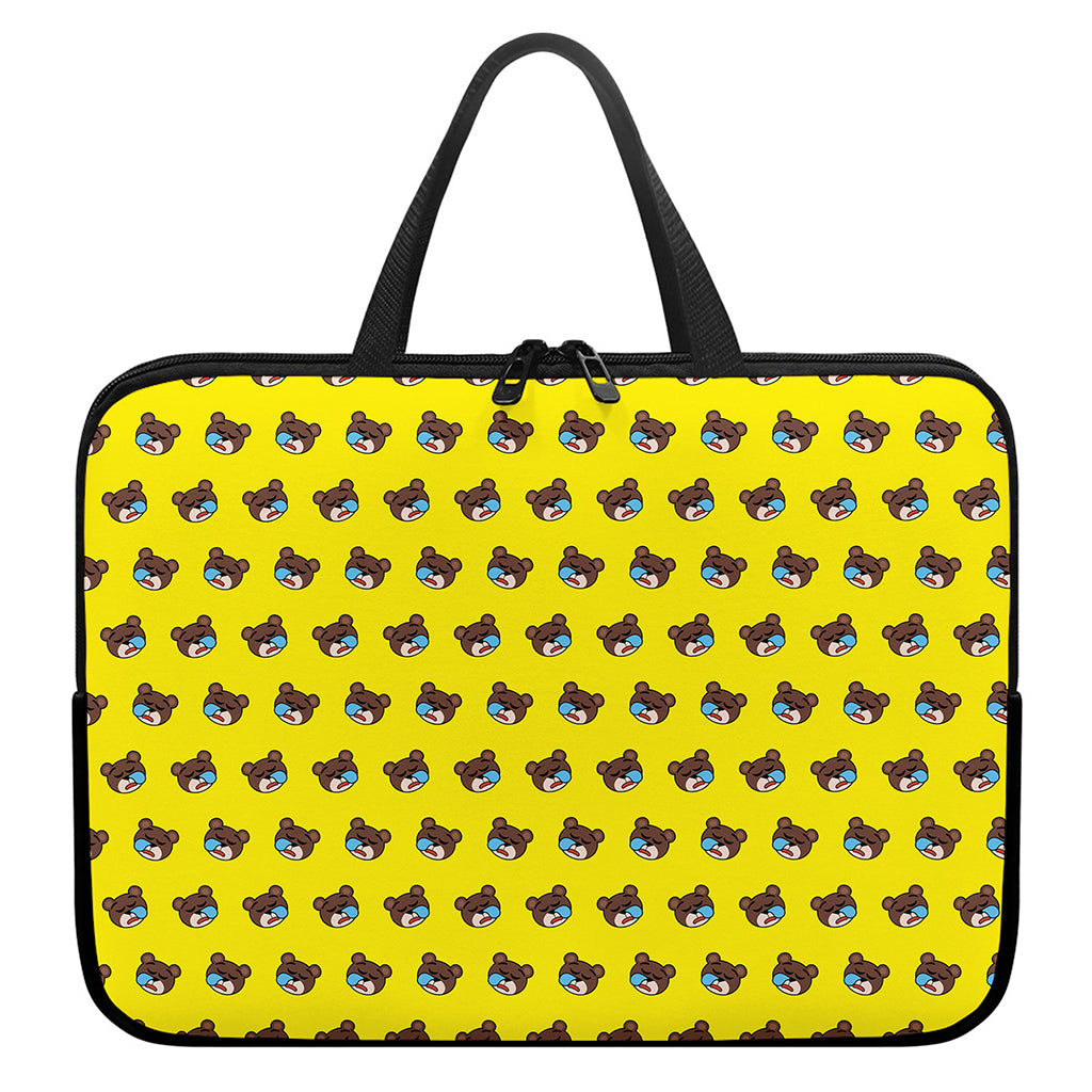 Sleeping Bear Emoji Pattern Print Laptop Sleeve With Handle