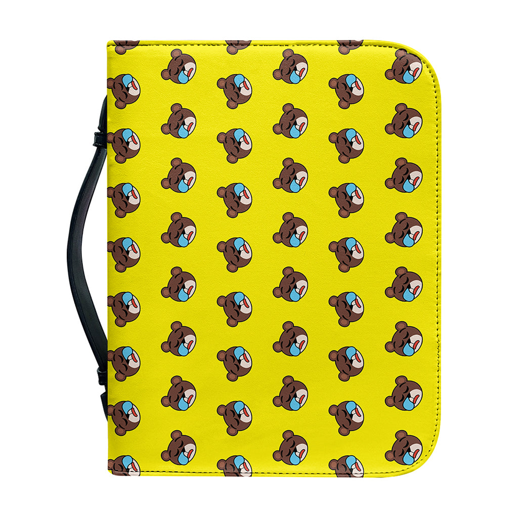 Sleeping Bear Emoji Pattern Print Leather Bible Cover