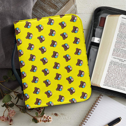 Sleeping Bear Emoji Pattern Print Leather Bible Cover