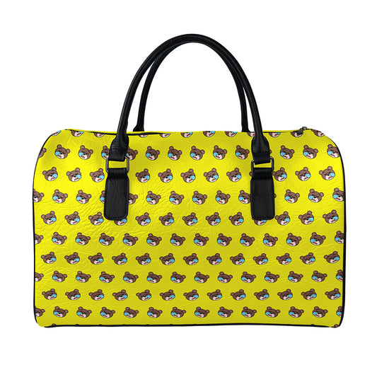 Sleeping Bear Emoji Pattern Print Leather Duffle Bag