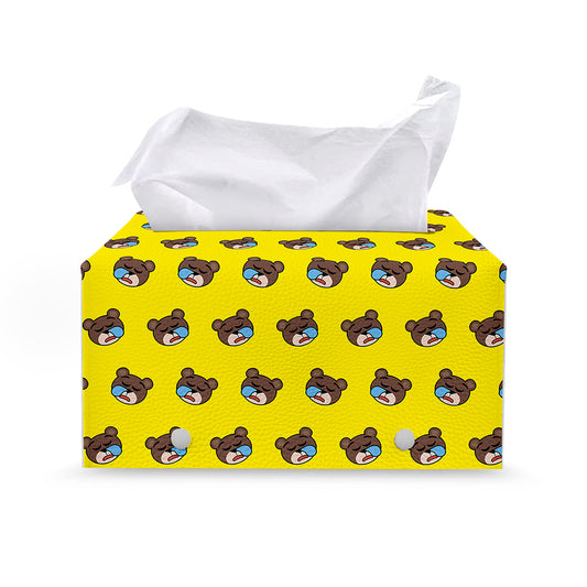 Sleeping Bear Emoji Pattern Print Leather Tissue Box Cover