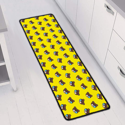 Sleeping Bear Emoji Pattern Print Long Kitchen Mat