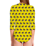 Sleeping Bear Emoji Pattern Print Long Sleeve Swimsuit