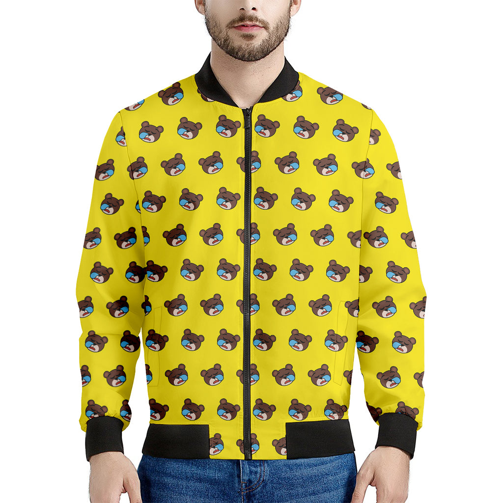 Sleeping Bear Emoji Pattern Print Men's Bomber Jacket