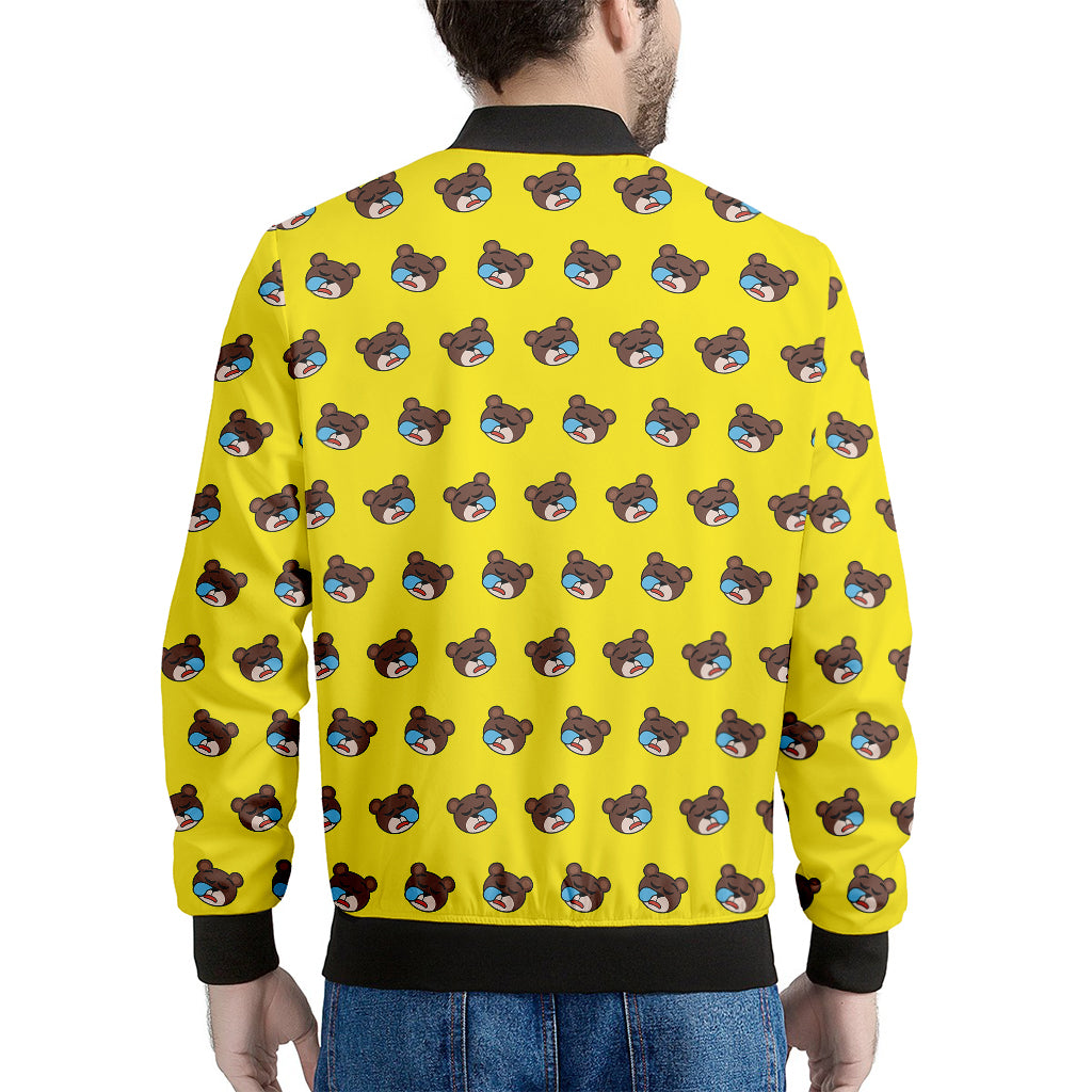 Sleeping Bear Emoji Pattern Print Men's Bomber Jacket