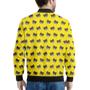 Sleeping Bear Emoji Pattern Print Men's Bomber Jacket