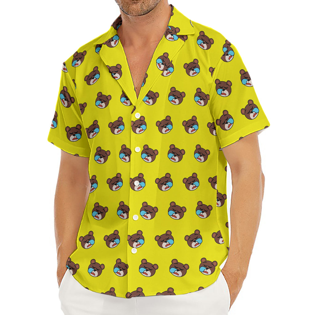 Sleeping Bear Emoji Pattern Print Men's Deep V-Neck Shirt