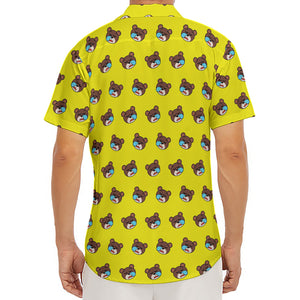 Sleeping Bear Emoji Pattern Print Men's Deep V-Neck Shirt