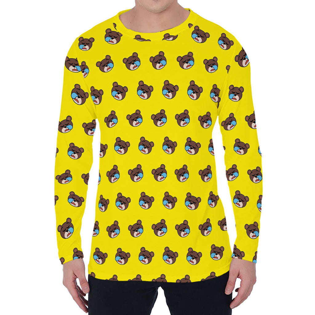 Sleeping Bear Emoji Pattern Print Men's Long Sleeve T-Shirt