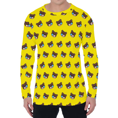 Sleeping Bear Emoji Pattern Print Men's Long Sleeve T-Shirt