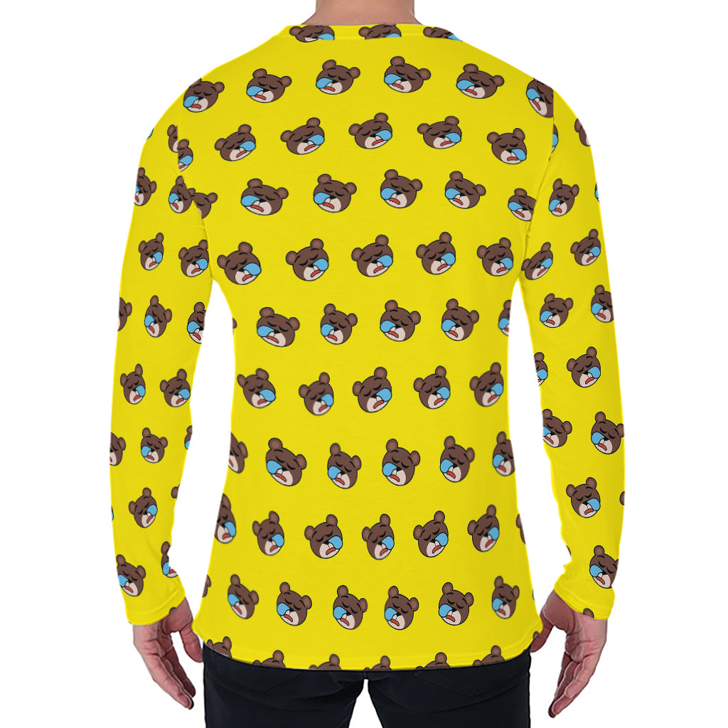 Sleeping Bear Emoji Pattern Print Men's Long Sleeve T-Shirt