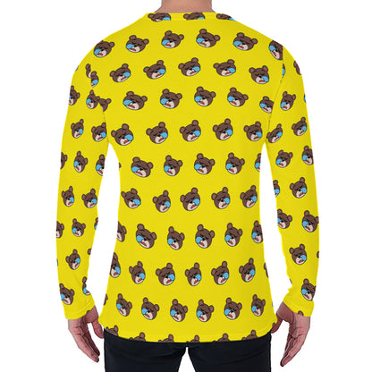 Sleeping Bear Emoji Pattern Print Men's Long Sleeve T-Shirt