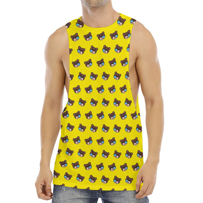 Sleeping Bear Emoji Pattern Print Men's Muscle Tank Top