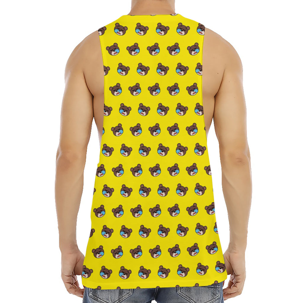 Sleeping Bear Emoji Pattern Print Men's Muscle Tank Top