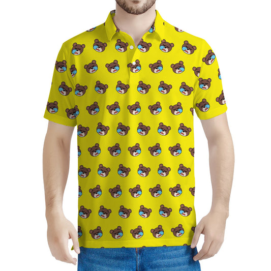 Sleeping Bear Emoji Pattern Print Men's Polo Shirt