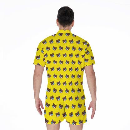 Sleeping Bear Emoji Pattern Print Men's Rompers