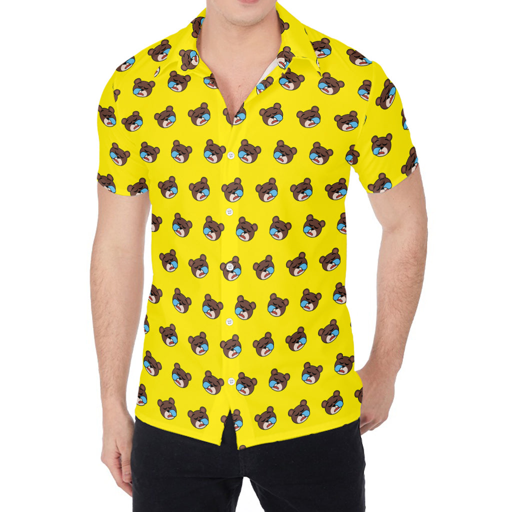 Sleeping Bear Emoji Pattern Print Men's Shirt