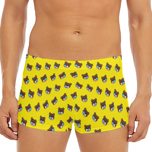 Sleeping Bear Emoji Pattern Print Men's Short Boxer Briefs