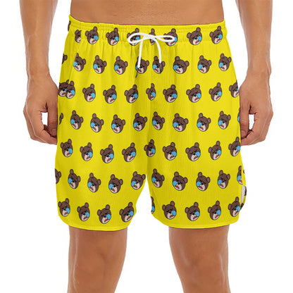 Sleeping Bear Emoji Pattern Print Men's Split Running Shorts