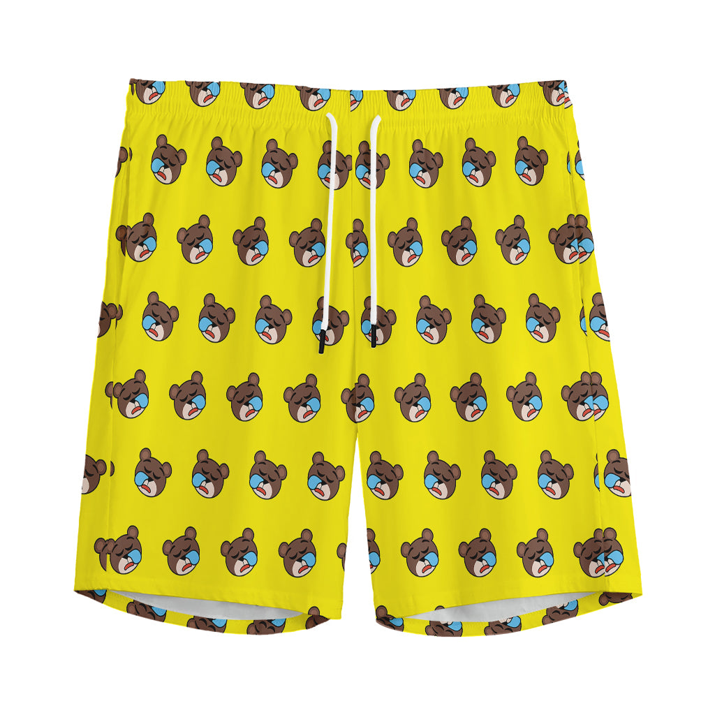 Sleeping Bear Emoji Pattern Print Men's Sports Shorts