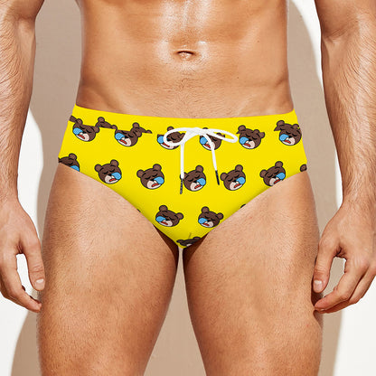Sleeping Bear Emoji Pattern Print Men's Swim Briefs
