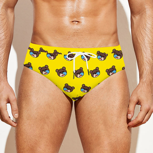 Sleeping Bear Emoji Pattern Print Men's Swim Briefs
