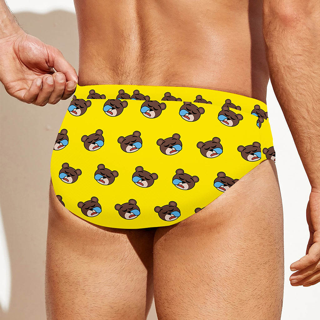 Sleeping Bear Emoji Pattern Print Men's Swim Briefs