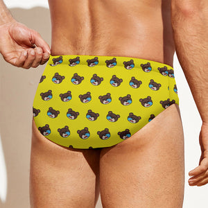 Sleeping Bear Emoji Pattern Print Men's Swim Briefs