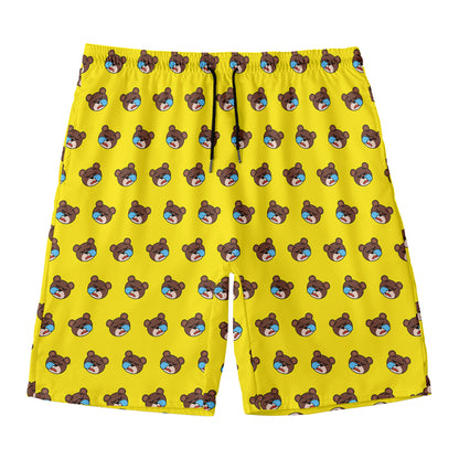 Sleeping Bear Emoji Pattern Print Men's Swim Trunks