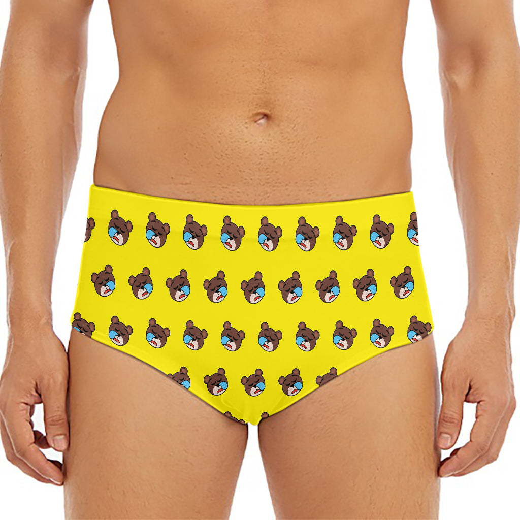 Sleeping Bear Emoji Pattern Print Men's Triangle Swim Briefs