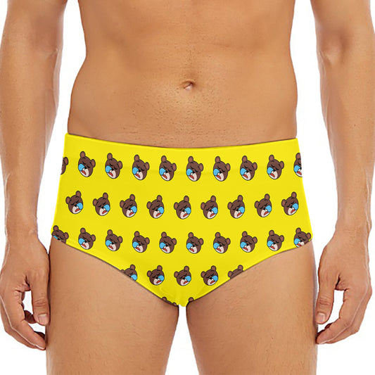 Sleeping Bear Emoji Pattern Print Men's Triangle Swim Briefs