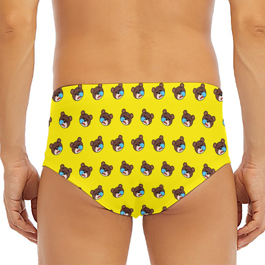 Sleeping Bear Emoji Pattern Print Men's Triangle Swim Briefs
