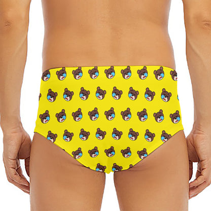 Sleeping Bear Emoji Pattern Print Men's Triangle Swim Briefs
