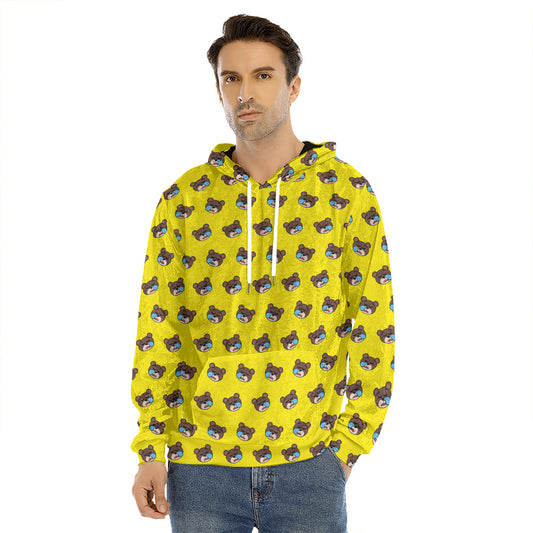 Sleeping Bear Emoji Pattern Print Men's Velvet Pullover Hoodie