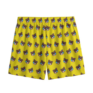 Sleeping Bear Emoji Pattern Print Mesh Shorts